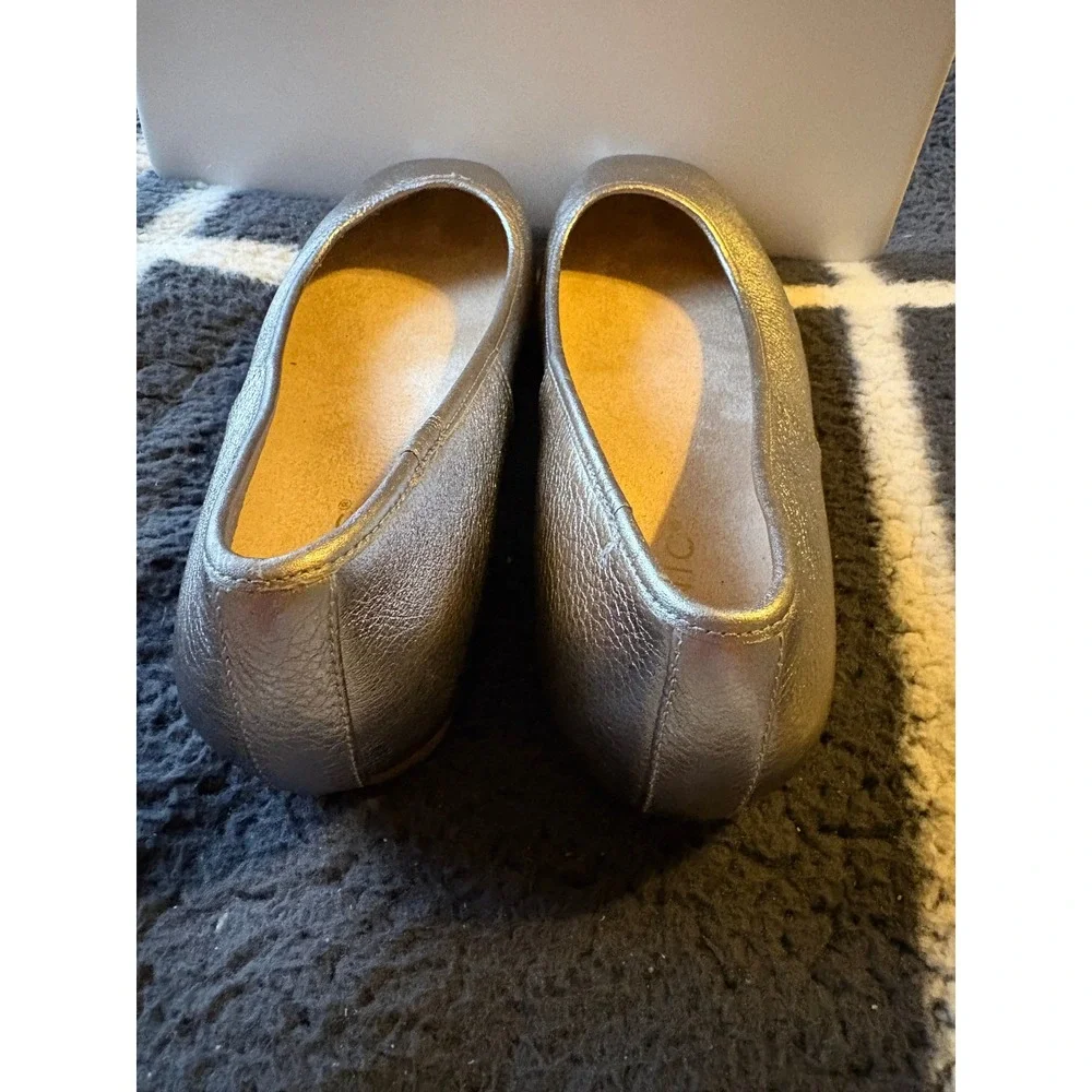 Vionic Orinda Pewter Metallic Leather Square Toe Ballet Flats Women 8 M Orthotic